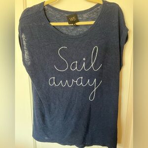 #166. W5 Embroidered Sail Away Round Neck Cap Sleeve Womens Size M